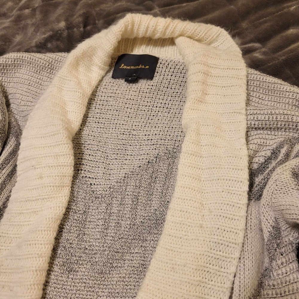 Lovemarks Women's Acrylic Cardigan, Gray & White, Size Medium - Picture 3 of 8
